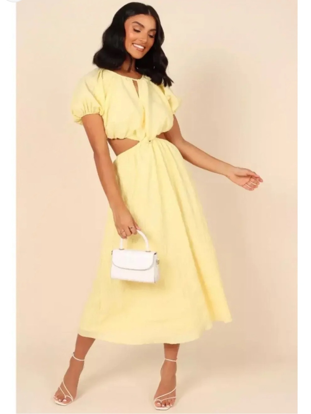 Petal & Pup Ailani Butter Yellow Cutout Midi Dress Size Medium
